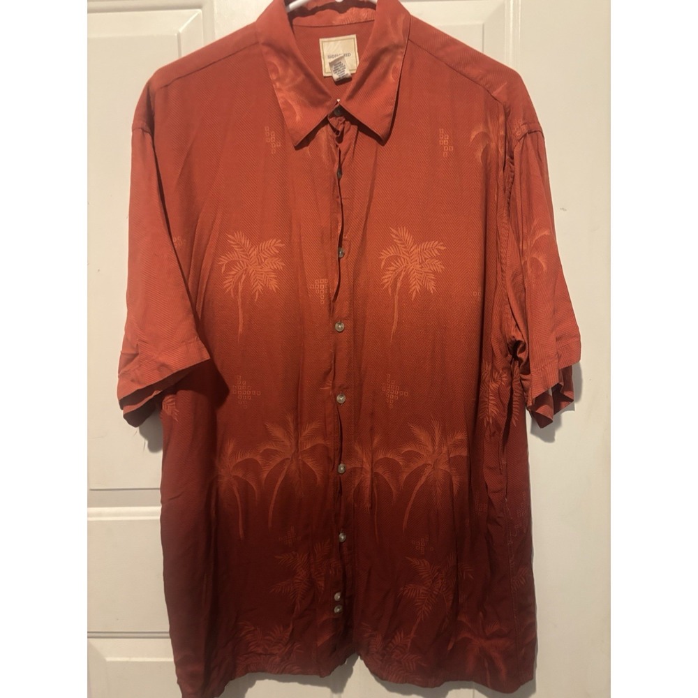 Saddlebred Shirt Mens Large Orange Hawaiian‎ Ships Short Sleeve Button Up